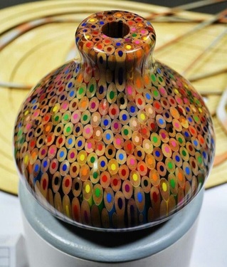 vase made from colored pencils
